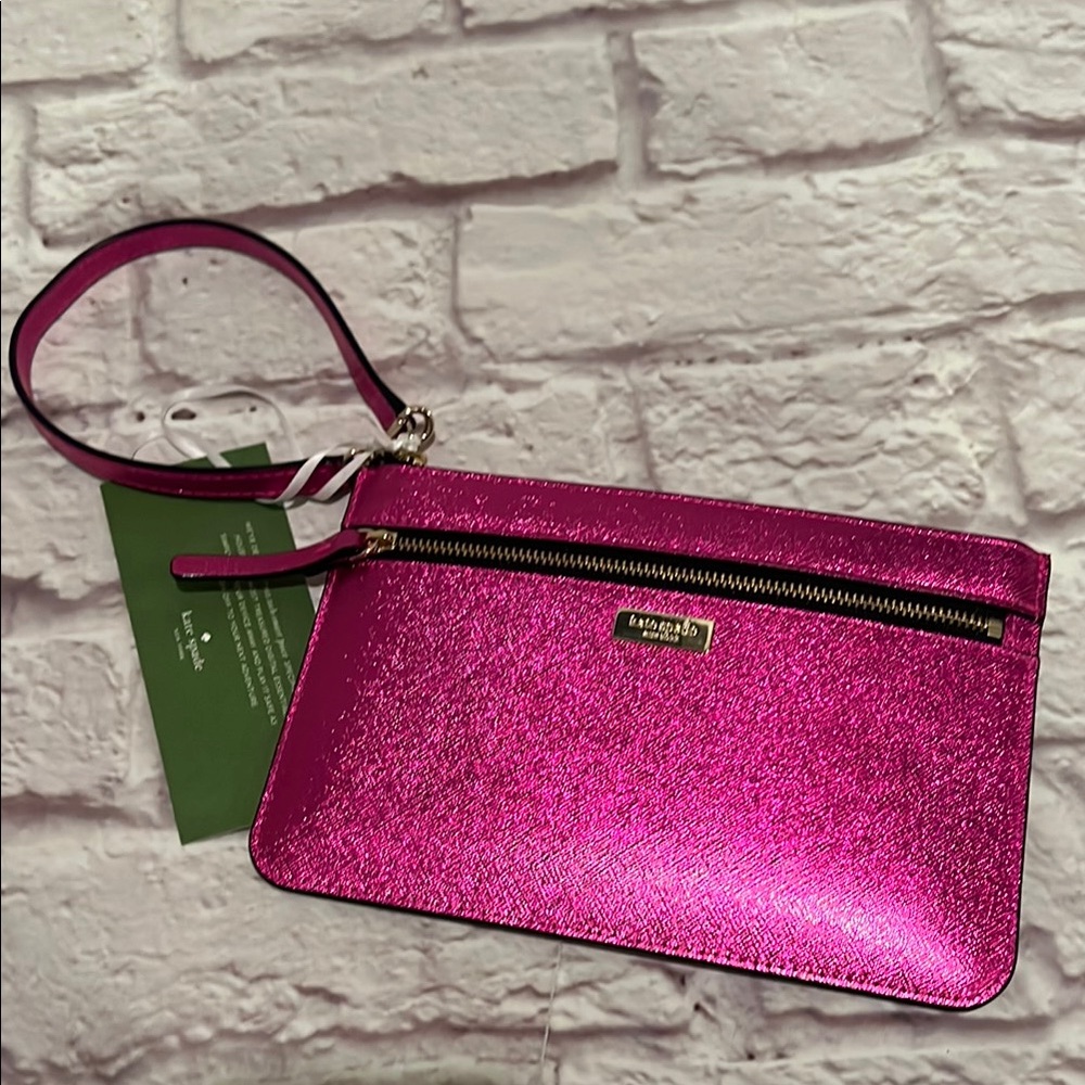 Kate spade Laurel Way Tinie Baharose hot pink metallic wristlet